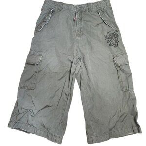 Y2k 725  unisex Cargo Green Lion Graphic Knee Length L G Unisex adult sm grunge